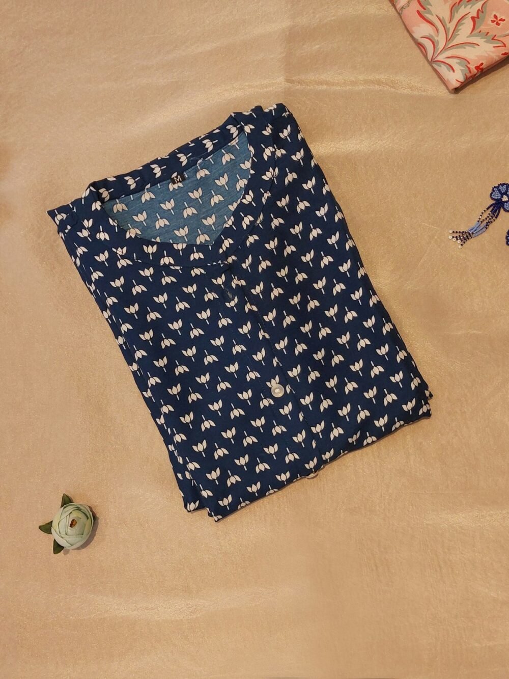 Midnight Blue Printed Cotton Kurti - photo 1