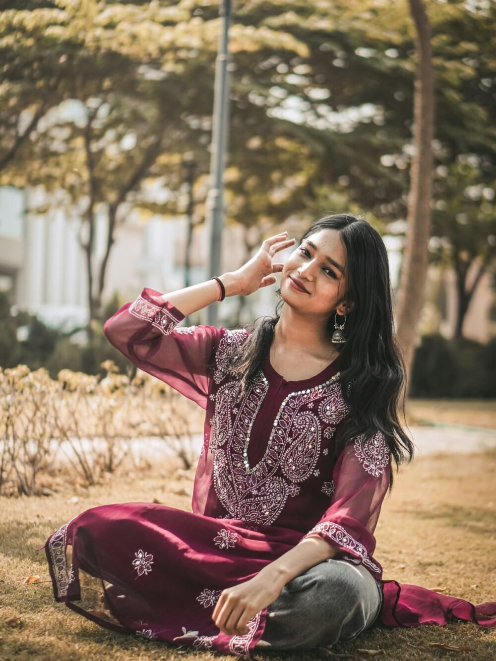Mulberry Chikankari Georgette Kurta - photo 1