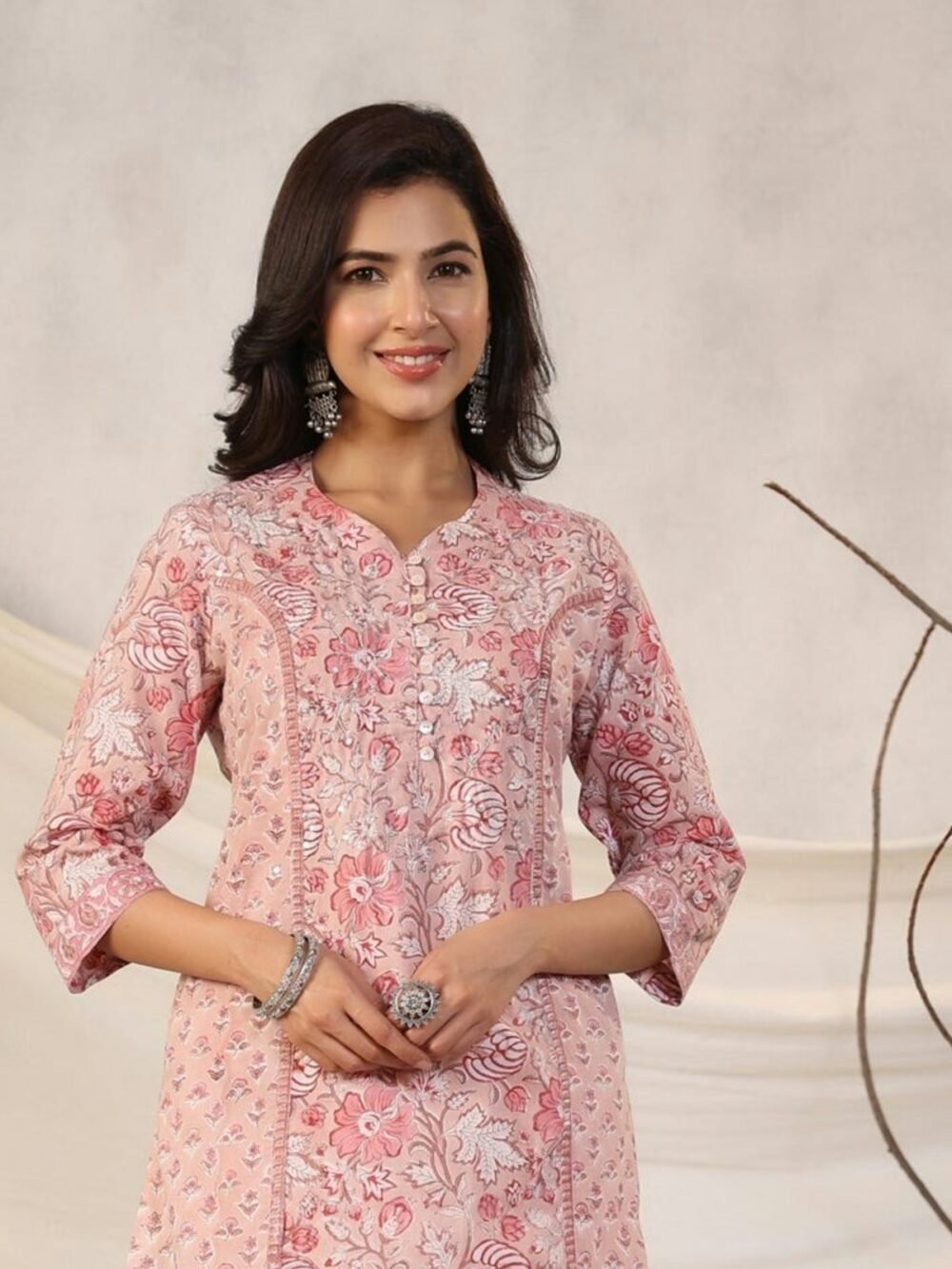 Rose Block Print A-Line Kurta Set - photo 2