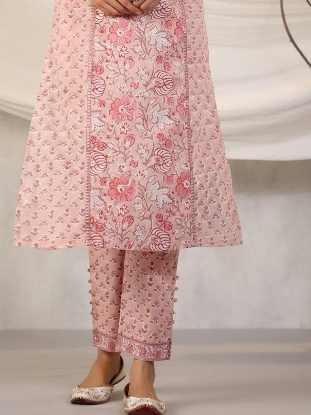 Rose Block Print A-Line Kurta Set - photo 3