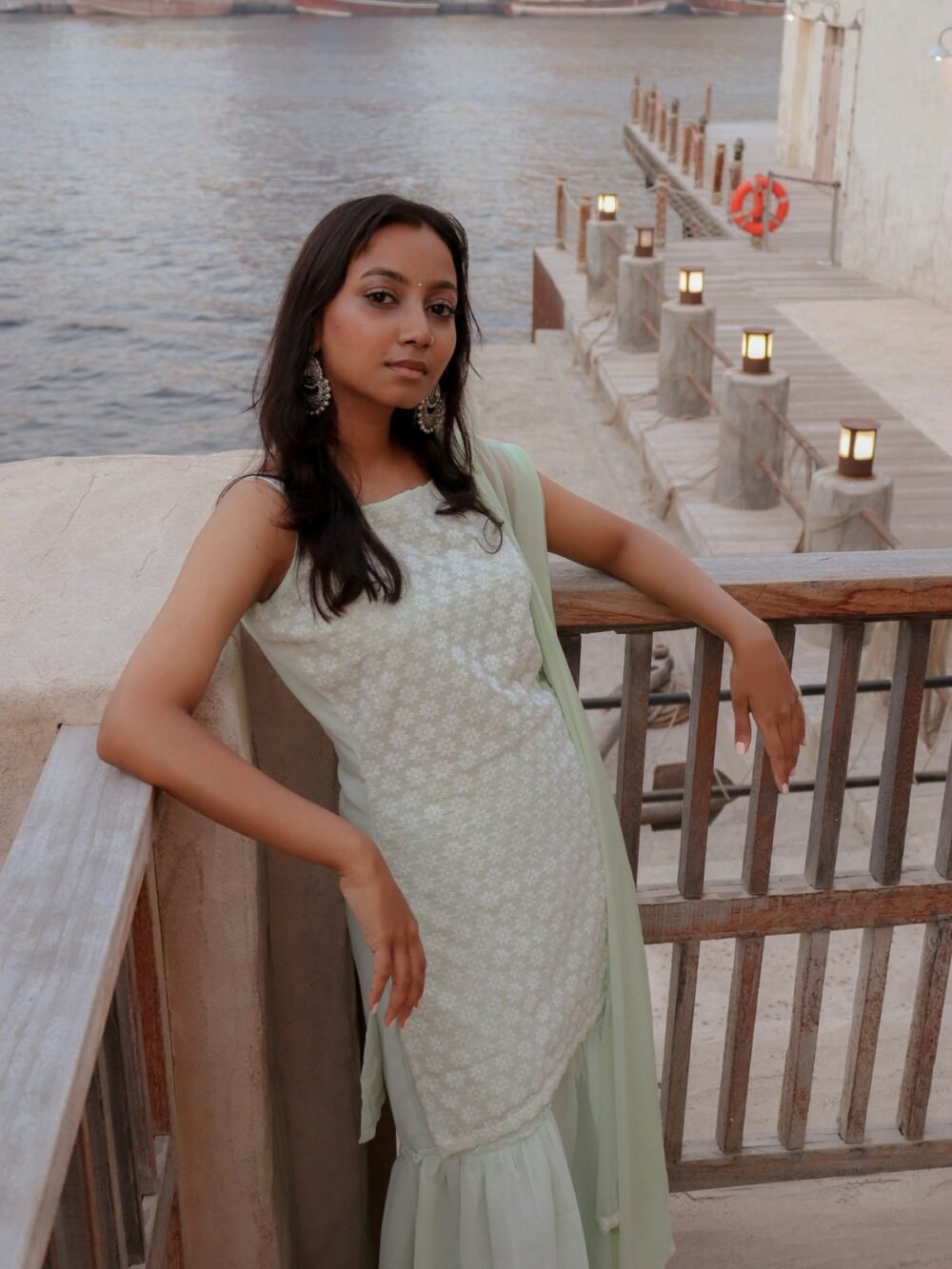 Sage Chikankari Kurta Set with Dupatta - photo 1